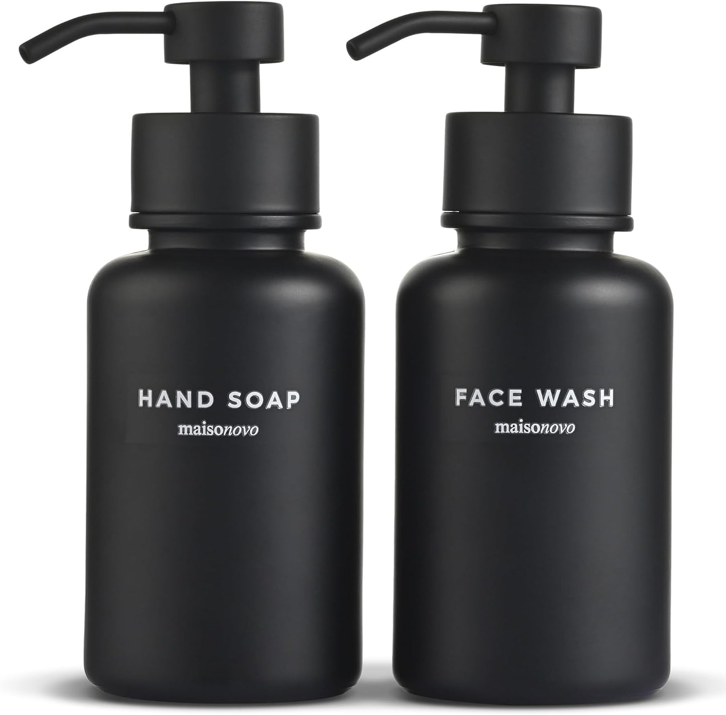 MaisoNovo Glass Foaming Soap Dispenser 14 Oz | Black Glass Black Pumps x 2