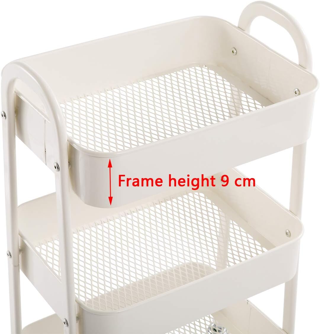 AGTEK Makeup Cart, Movable Rolling Organizer Cart, White 3 Tier Metal Utility Cart