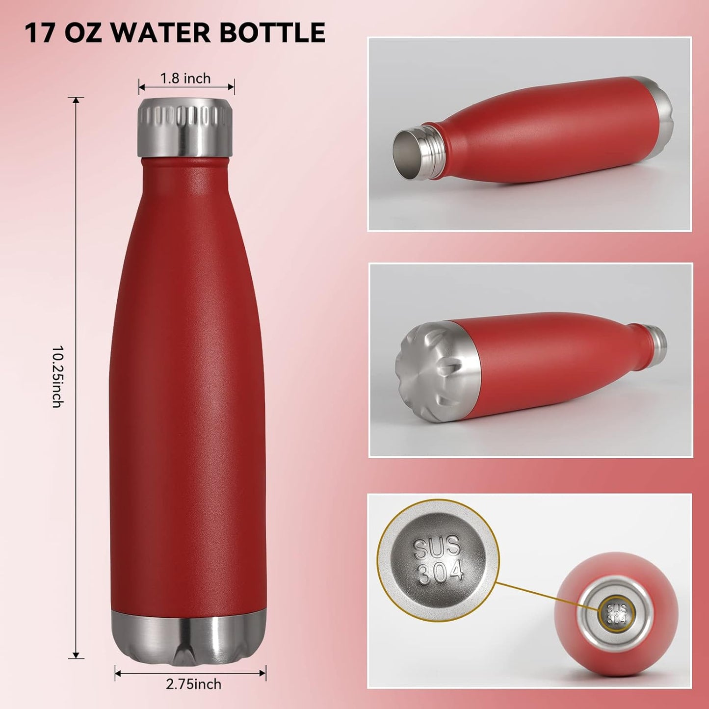 VEGOND 17oz Stainless Steel Water Bottles Bulk, Reusable Metal Sports Water Bottle Keeps Drink Hot and Cold, BPA Free Double Wall Vacuum Cola Shape Insulated Water Bottles for Camping Gym, 4 Pack