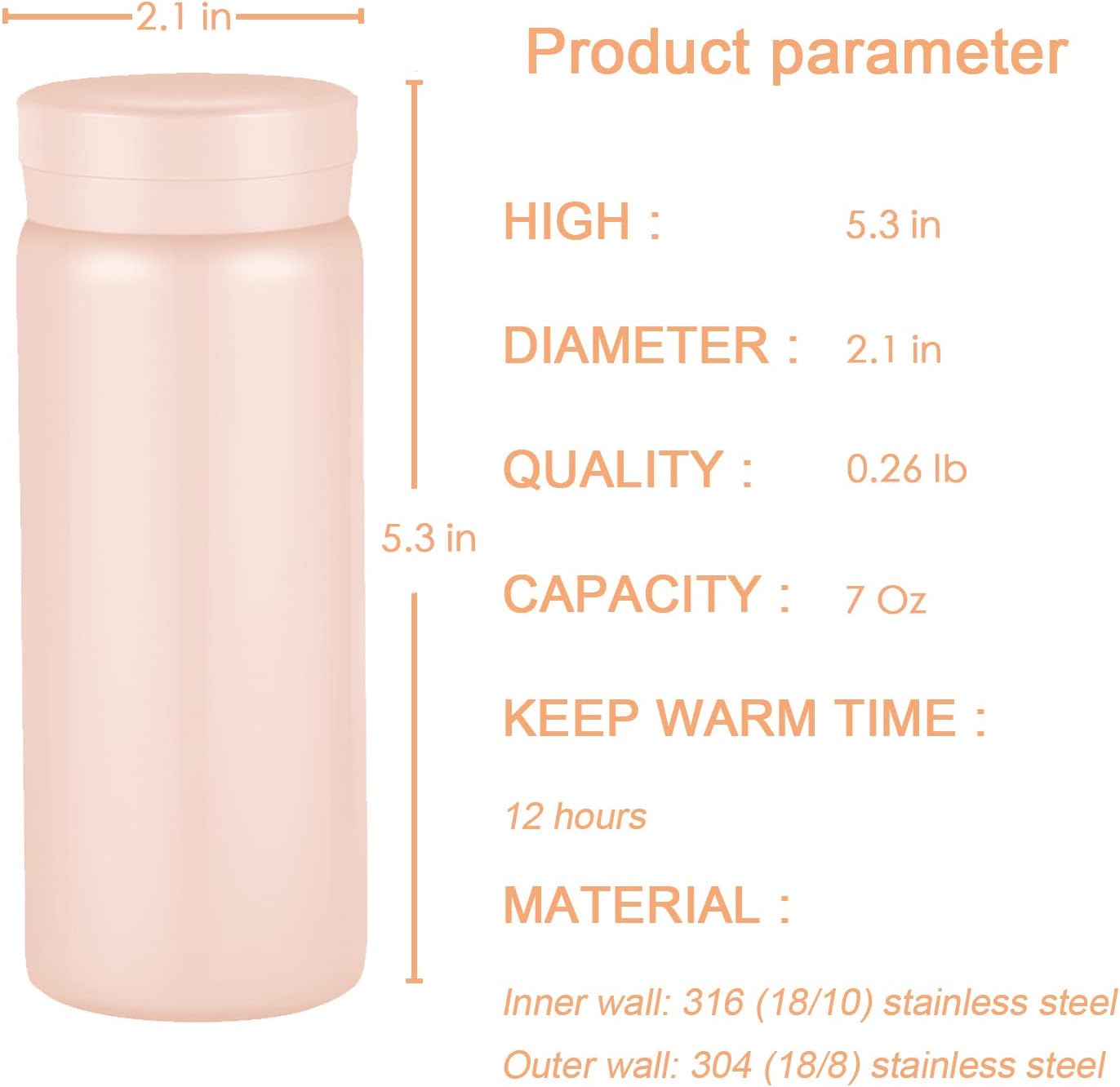 Mini Thermos Cute Water Bottle - 7 oz Tiny Insulated Vacuum 18/10 Stainless Steel Small Flask - Leak Proof & Spill Proof & Keeps Cold and Hot for Drink, Coffee, Tea - Pink