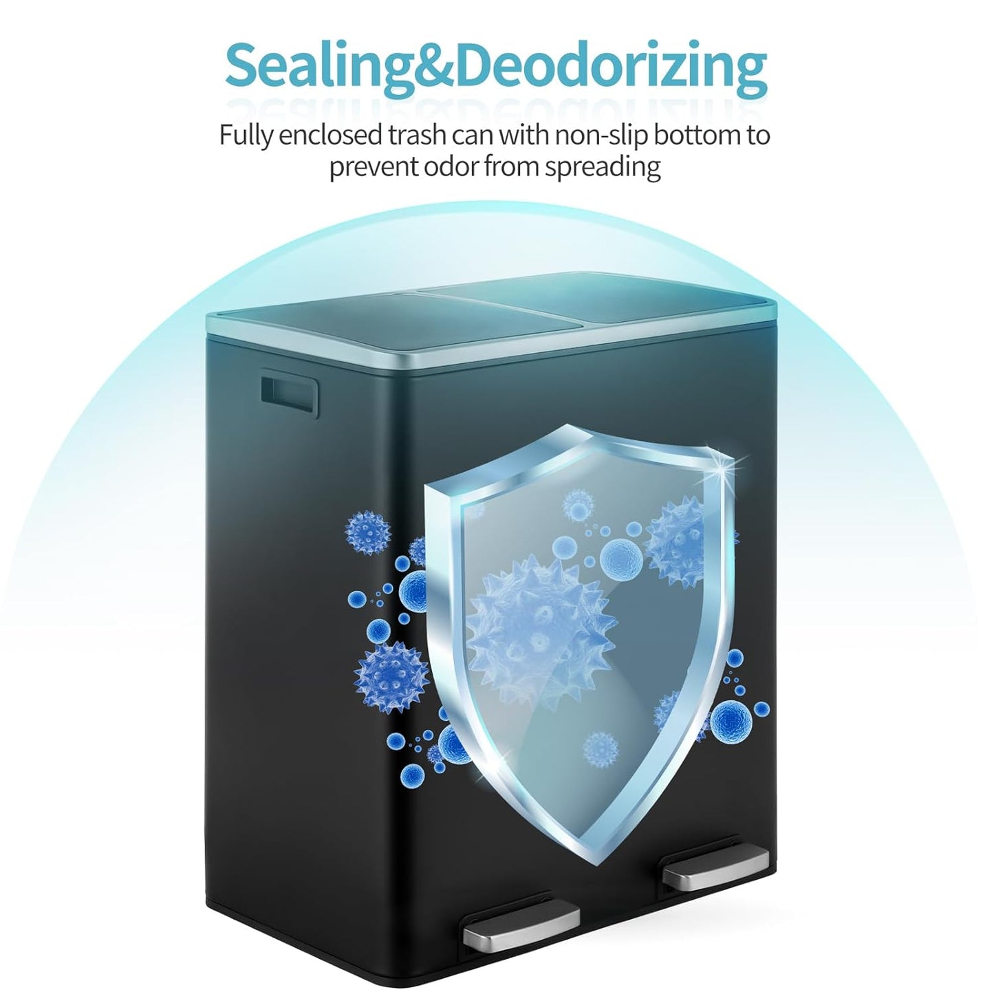 16 Gallon Rectangular Stainless Steel Trash Can, Dual Compartment Garbage Bin with Recycling Combo, Metal Dustbin Lid, Removable Liner, Indoor Hands Free Waste Bucket for Kitchen Home