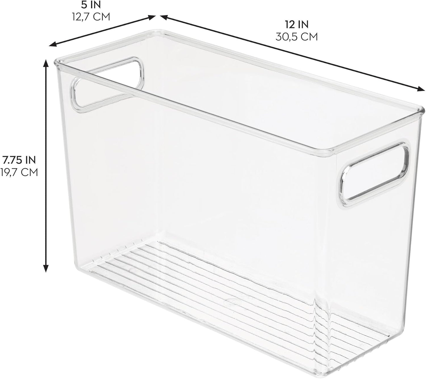 iDesign Plastic Stackable Kitchen Organizer Bin with Easy to Grip Integrated Handles for Kitchen, Fridge, Freezer, Pantry and Cabinet Organization, The Linus Collection – 12" x 5" x 7.75", Clear