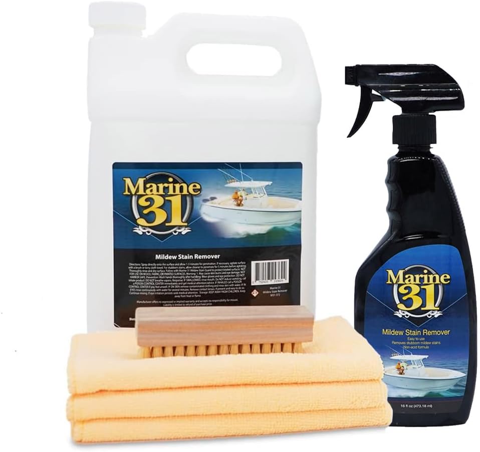 Marine 31 Mildew Stain Remover & Cleaner | Effective for Boats, Homes, Patios, Bathrooms & Showers | Removes Mold & Mildew Stains | Combo Pack | M31-370-RFK-1 | 20oz & Gallon