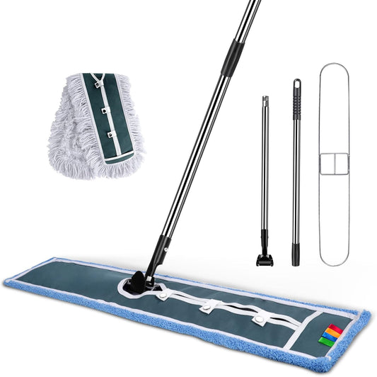 42" Commercial Dust Mop,Masthome Heavy Duty Industrial Mop with 1 Cotton & 1 Microfiber Pad,Dust Mops for Floor Cleaning,Wet & Dry Use Commercial Mop for Hardwood Floors,Tiles,Marble Floors