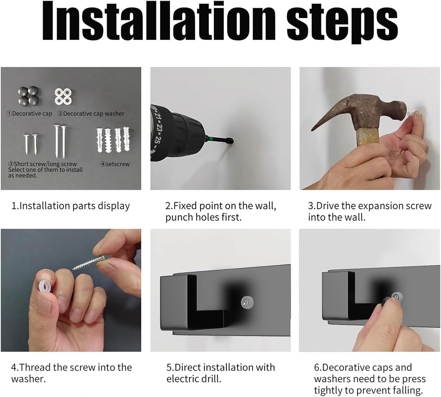 PMMASTO Coat Rack Wall Mount, Coat Hooks Wall Hooks for Hanging, Stainless Steel Coat Hanger Towel Hooks for Bathrooms, Hat Rack (Black 5 Hooks, 2 Pack)