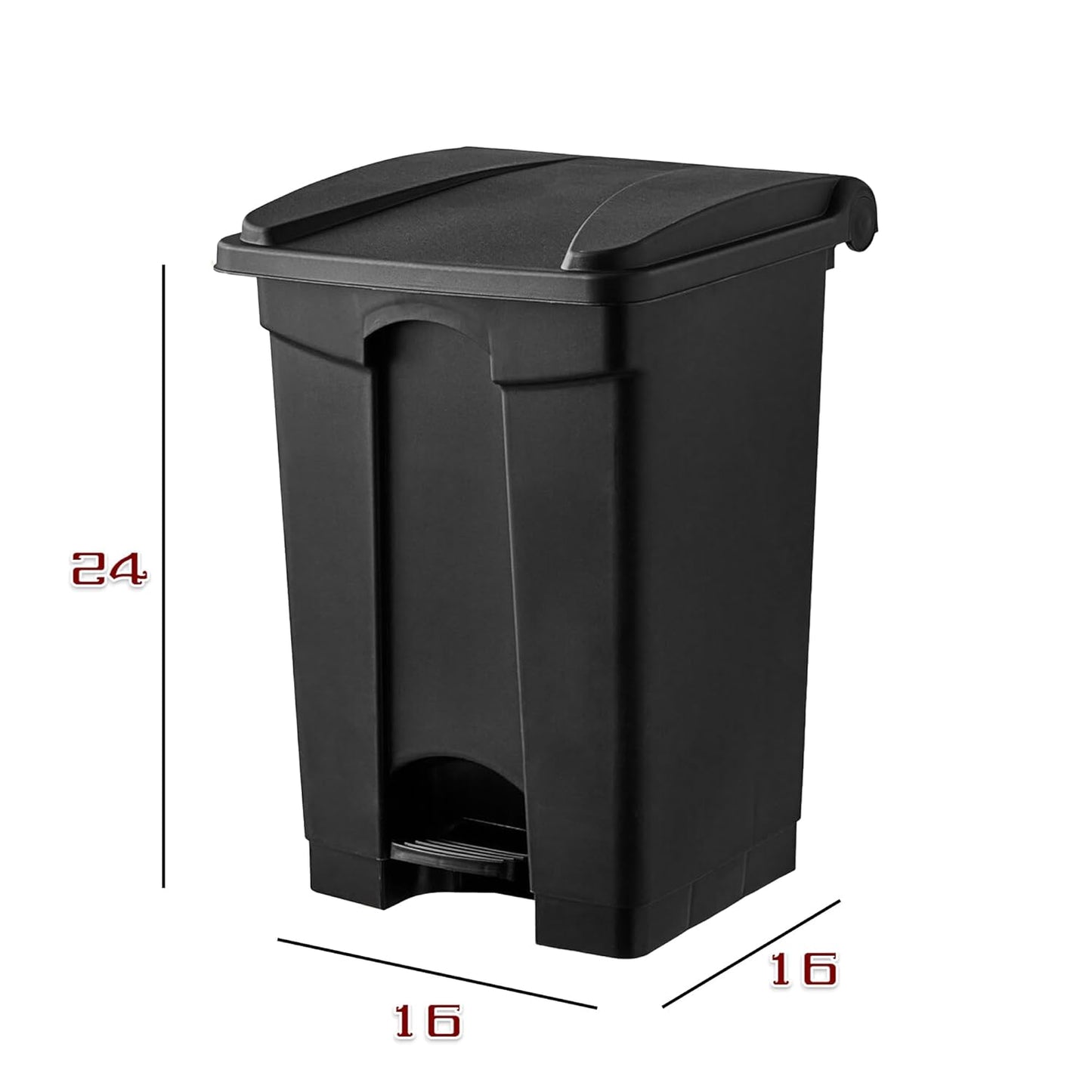 PRO&Family Step-On Trash Can with Lid, Plastic Waste Bin, Foot Pedal Operation (Black, 12 Gallon)