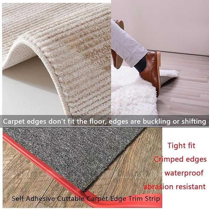 Self Adhesive Carpet Transition Strip with Edge Trim, Designed for Seamless Transitions from Carpet to Tile or Vinyl Floors, Perfect for Doorways.(Black,9 Feet)