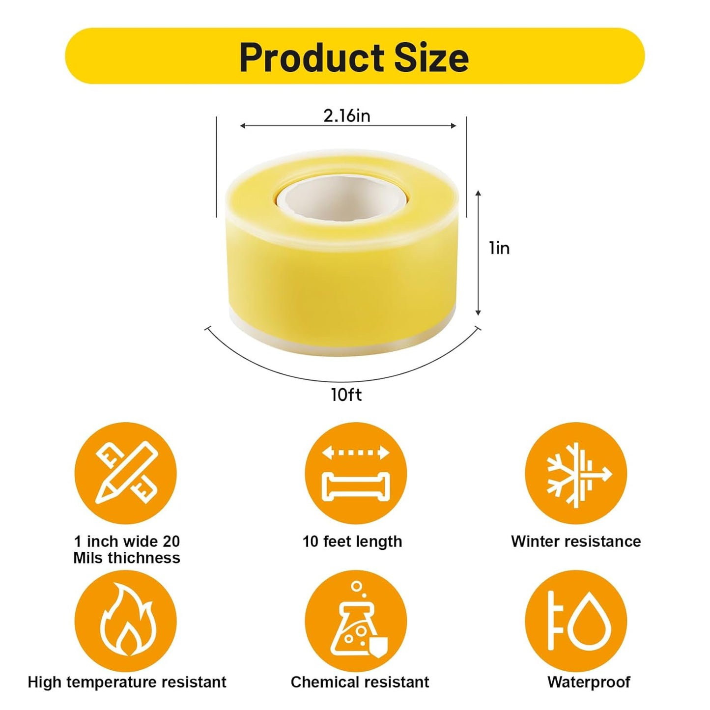 Self Fusing Silicone Tape 4 Rolls 1 in x 10' Yellow Waterproof Rescue Tape Rubber Leak Silicone Self-amalgamating Tape for Plumbing, Sealing Pipes, Hose Repair, Outdoor Coax and Tool Fixation