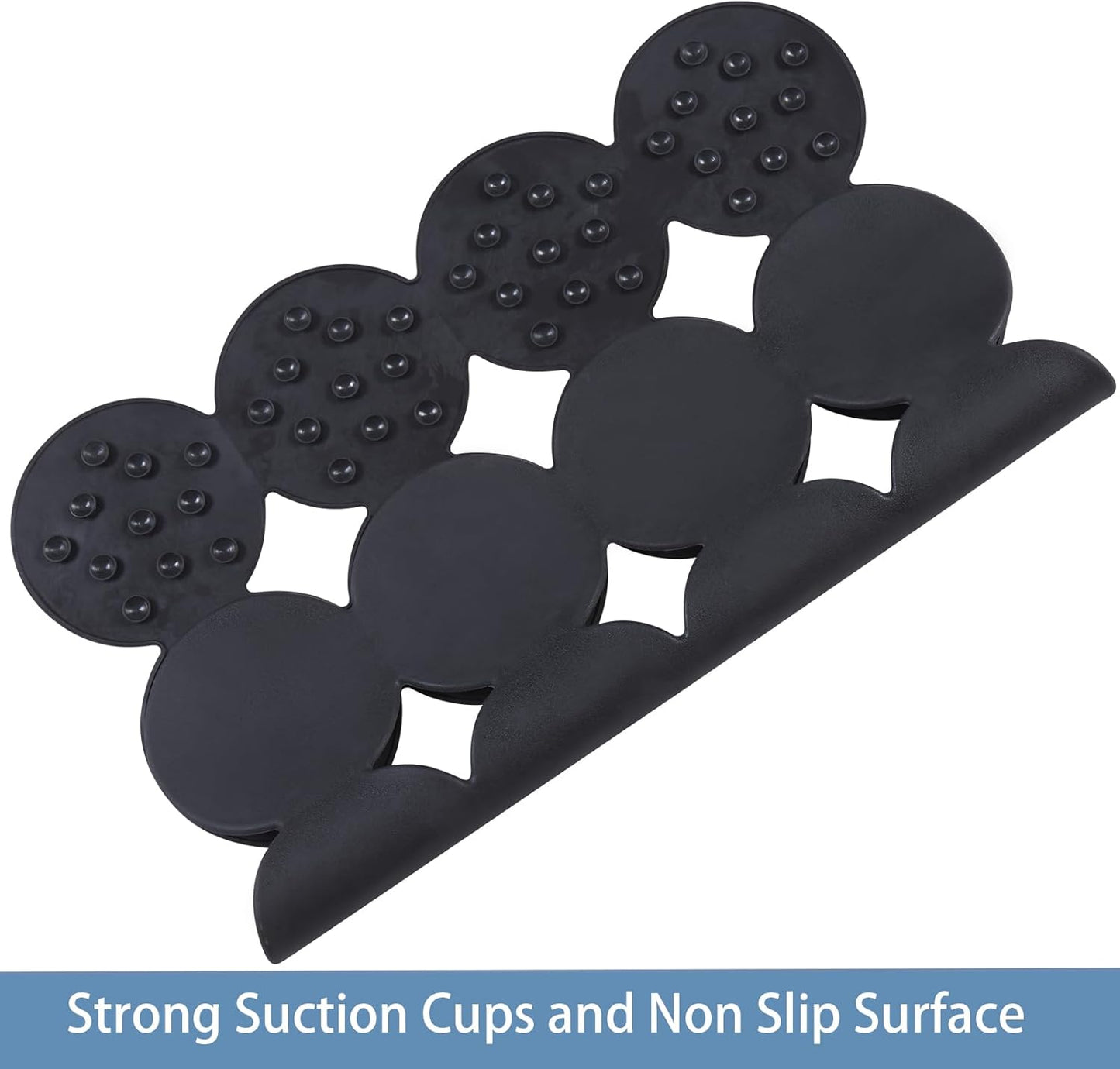 Square Shower Mat Nonslip - Rubber Bathtub Mat with Suction Cups for Inside Shower Bathroom Floor (Black, 21X21)