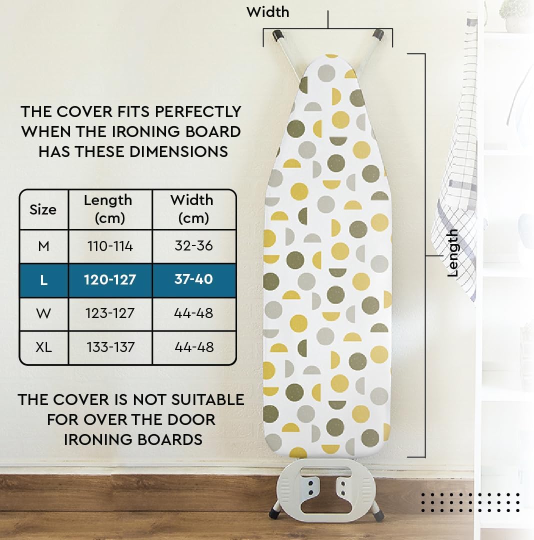 Encasa XO Ironing Board Cover and Pad 54"x15" - Thick 3mm Felt Padding, Drawstring Tightening & Lock, Easy Fit, Scorch & Stain Resistant, Fits Standard Large Ironing Board - Daisy Beige
