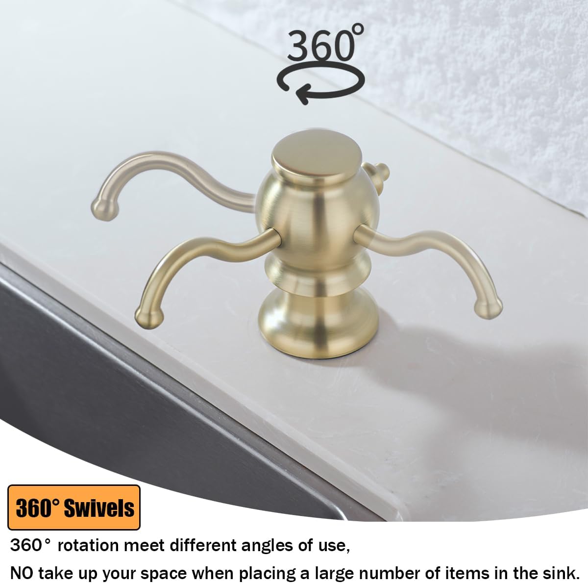 RANDOM Built in Sink Soap Dispenser for Kitchen Sink,Brushed Gold Solid Brass Pump Head with Soap Dispenser Extension Tube Kit and 11 Ounce Large PET Liquid Soap Bottle.RD84038BG