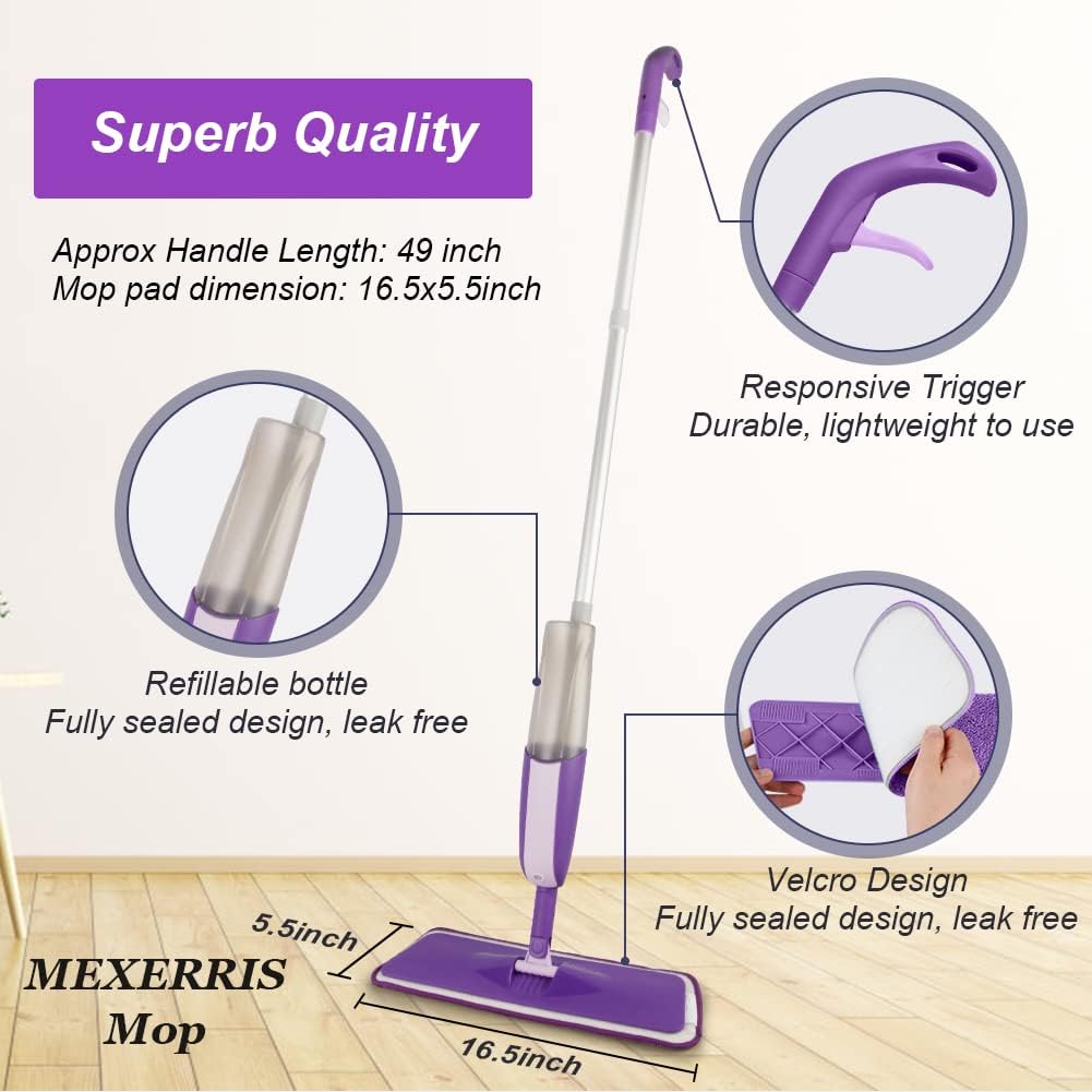 Spray Mops for Hardwood Floor Cleaning - MEXERRIS Microfiber Wood Floor Mop with 3 Reusable Washable Pads Refills Fit for Swiffer PowerMop,Spray Wet Jet Mops for Wood Laminate Ceramic Tiles