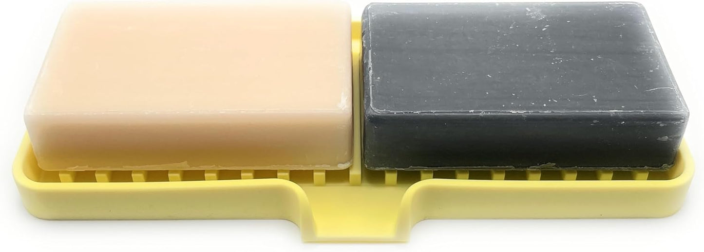 Happitasa Silicone Soap Dish Tray and Sponge Holder with Drain Chute | Bathroom and Kitchen Sink Organizer Caddy (Pale Yellow, 9"x3.5", 5.6 Ounces)