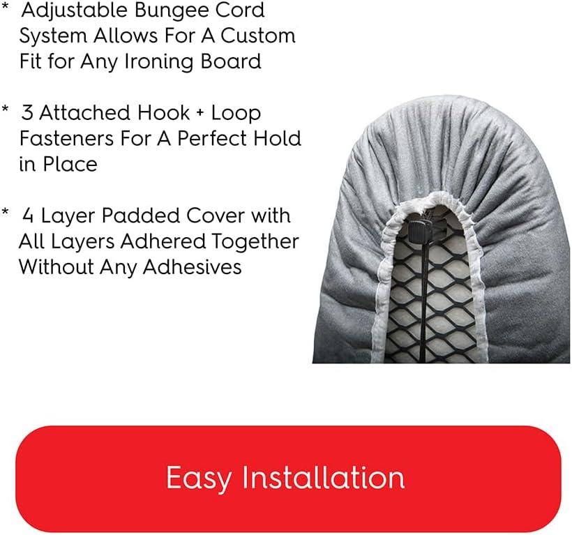 TIVIT Ironing Board Cover 15 x 54, Made in Italy. Pro Grip Pad Covers w/3 Fastener Straps & Pull Bungee Cord - Durable Scorch & Stain Resistant Padded Layers, Heat Reflective AlumiTek PRO Top Coat