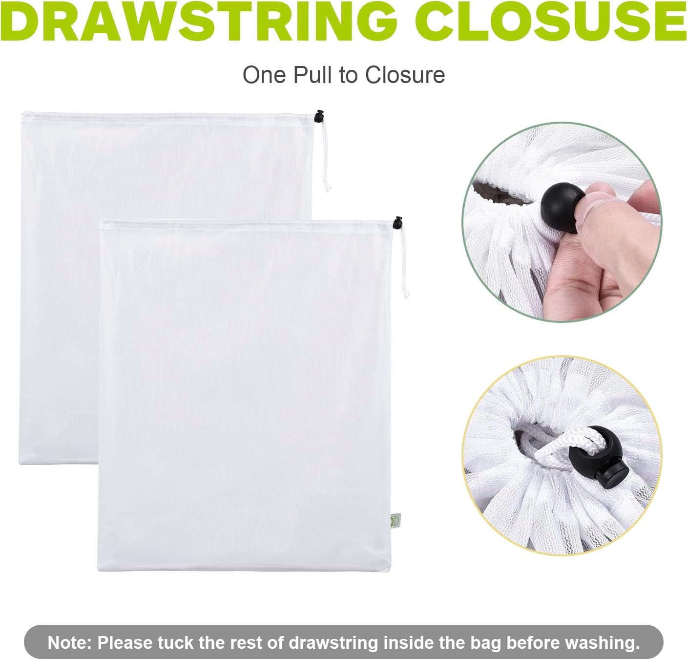 OTraki 2 Pack Mesh Laundry Bag, 20x24 Inch Heavy Duty Laundry Fine Mesh Bags Dirty Clothes Drawstring Laundry Wash Bag Delicates Net Storage Travel Bag Machine Washable for College Home Dorm White