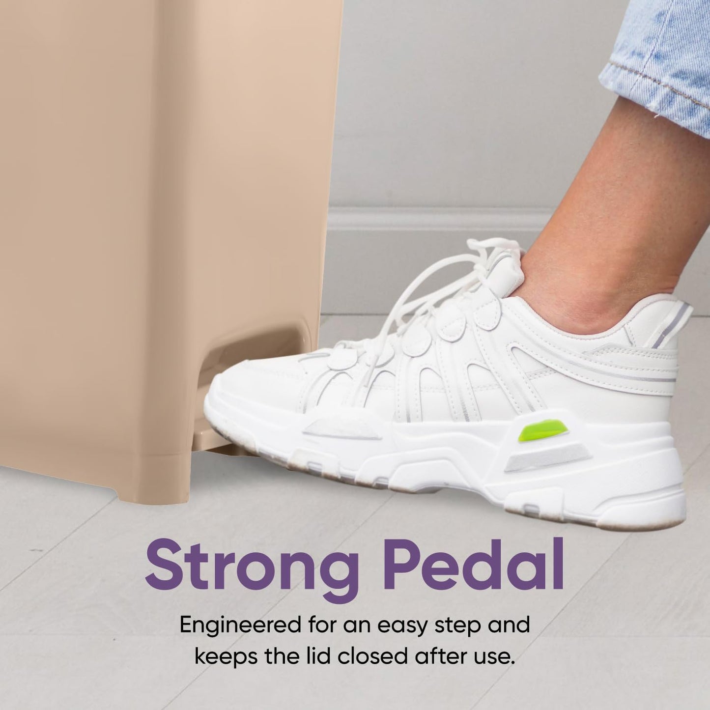 Superio Slim Step On Trash Can, Beige Waste Bin with Foot Pedal Lid 26 Liter, Kitchen, Under Desk, Office, Bedroom, Bathroom (2, 2.5 Gallon)