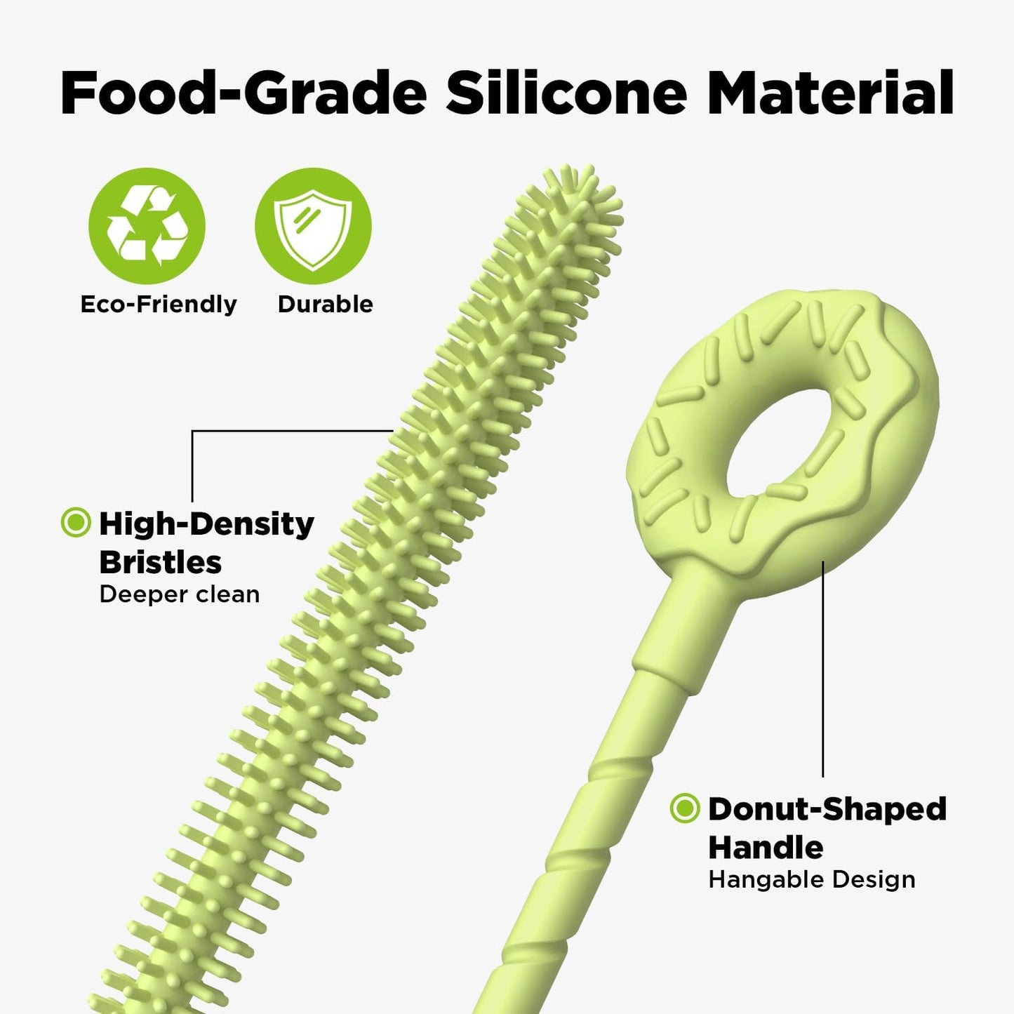 2 Pcs Silicone Straw Cleaner Brush, Extra Long Cleaning Brushes for Straws, 6mm&9mm, Green