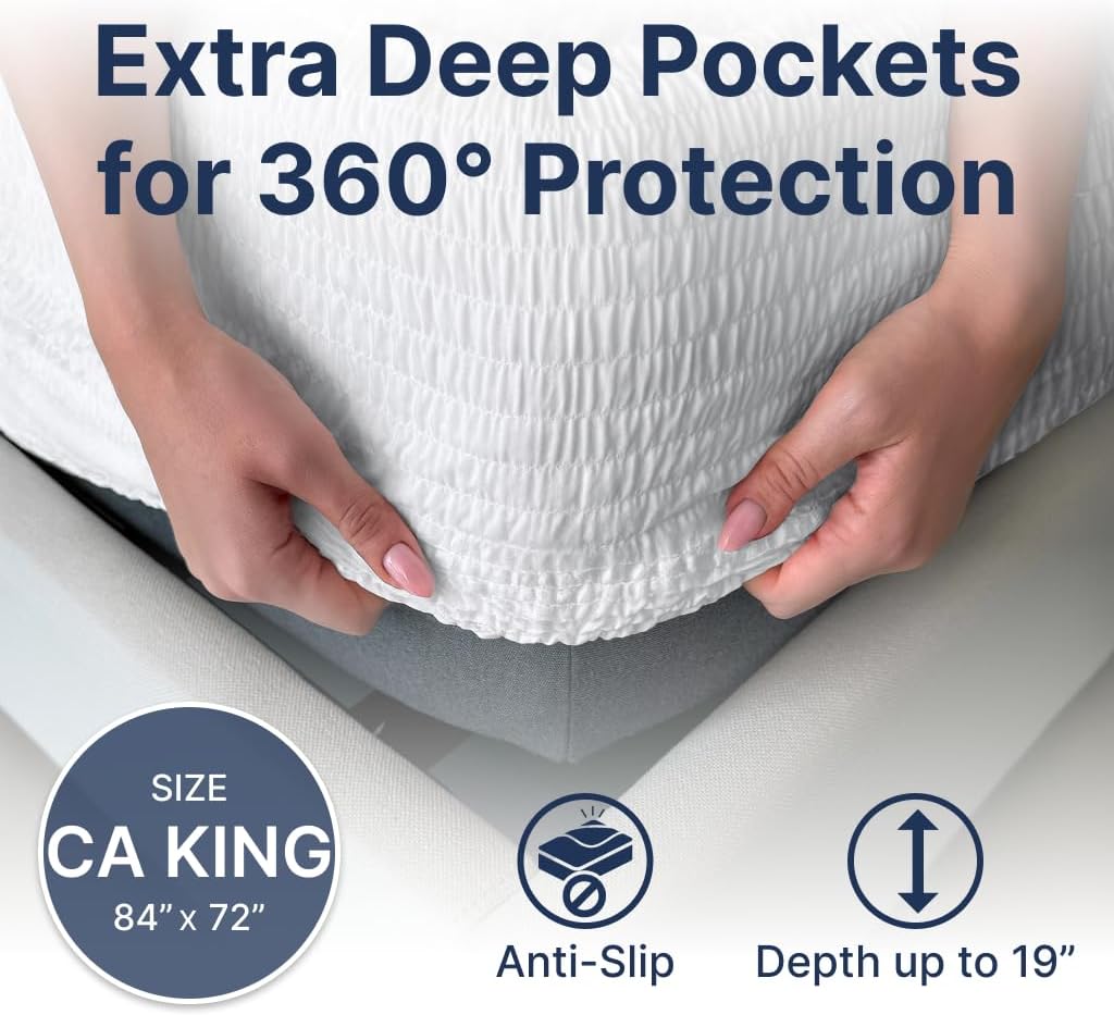 PAULATO BY GA.I.CO California King Waterproof Mattress Protector – Mattress Cover for Cal King Size Bed – Soft Noiseless Hypoallergenic Machine Wash – Water Proof Protector with Elastic Skirt