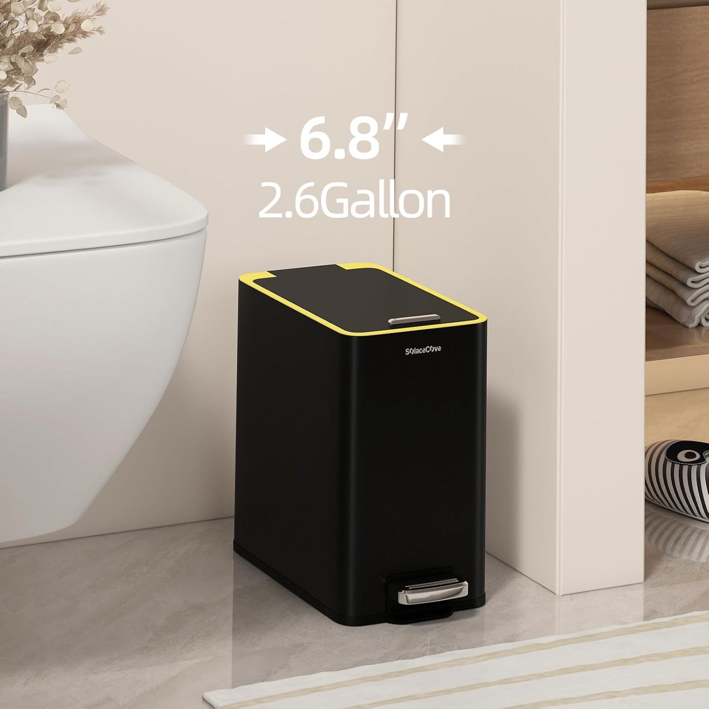 Bathroom Trash Can with Lid,2.6Gal Stainless Steel Office Trash Can,Small Garbage Can with Removable Inner Bucket for Kitchen,Office,Bedroom(Black)