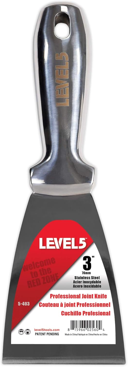 3" All Stainless Steel Joint Knife - LEVEL5 | Professional Grade Putty Blade, Premium Polished All-Metal, Precision Ground Edge, Ergonomic, Corrosion Resistant | 5-403