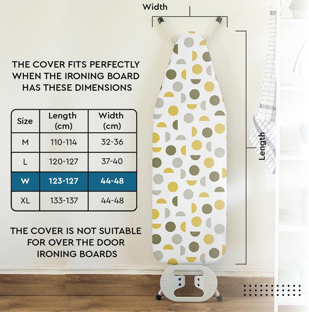 Encasa XO Ironing Board Cover and Pad 49"x18" - Thick 3mm Felt Padding, Drawstring Tightening & Lock, Easy Fit, Scorch & Stain Resistant, Fits Wide Ironing Board - Big Leaves Green
