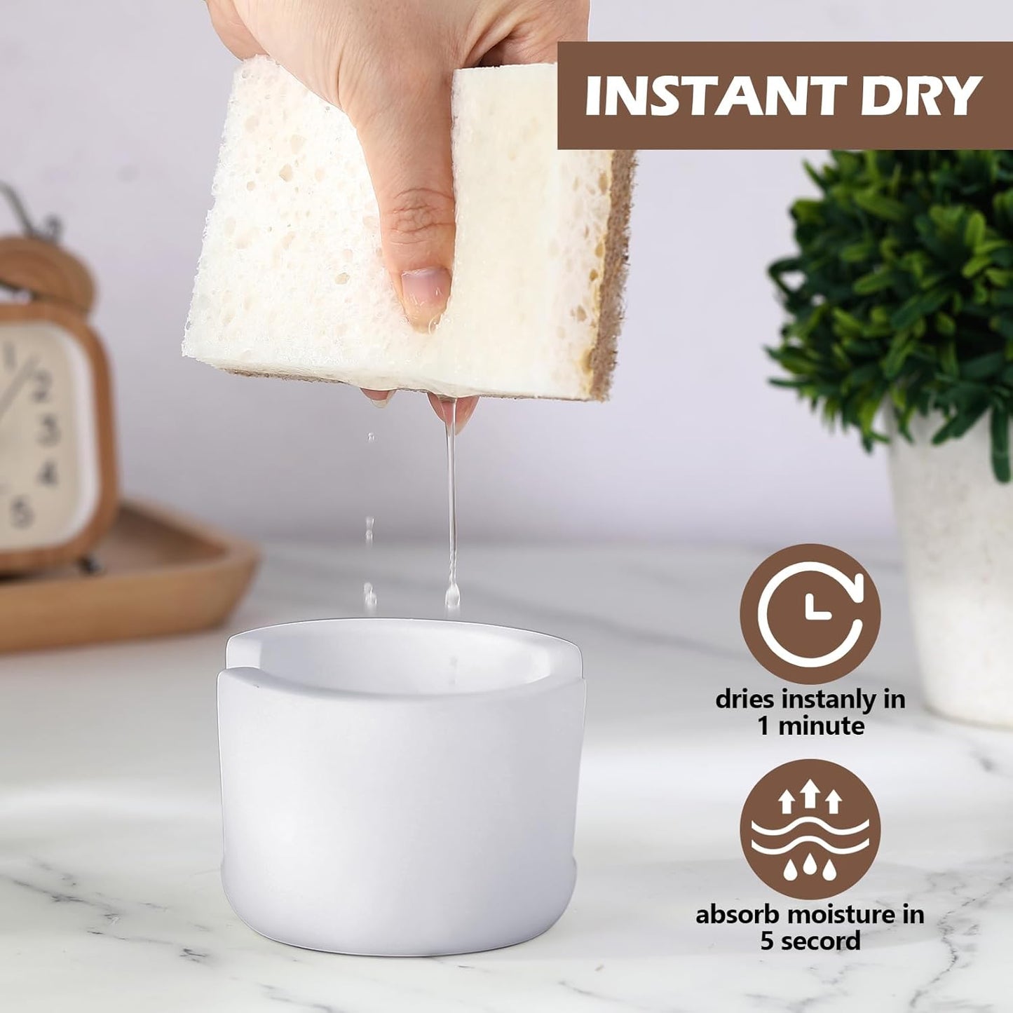 Geelin 2 Pack Diatomite Stone Sponge Holder for Kitchen Sink Absorbent Sponge Drying Rack Dish Organizer Kitchen Accessories Sink Tray(Grey)