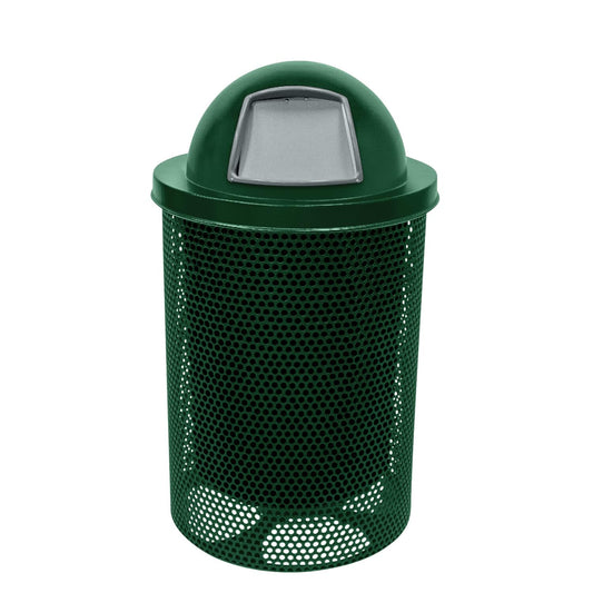 COATEDOUTDOORFURNITURE RDT-P-GRN Heavy Duty Round Trash Receptacle with Dome Top, Liner Included, 32 Gallon, Green, Made in America