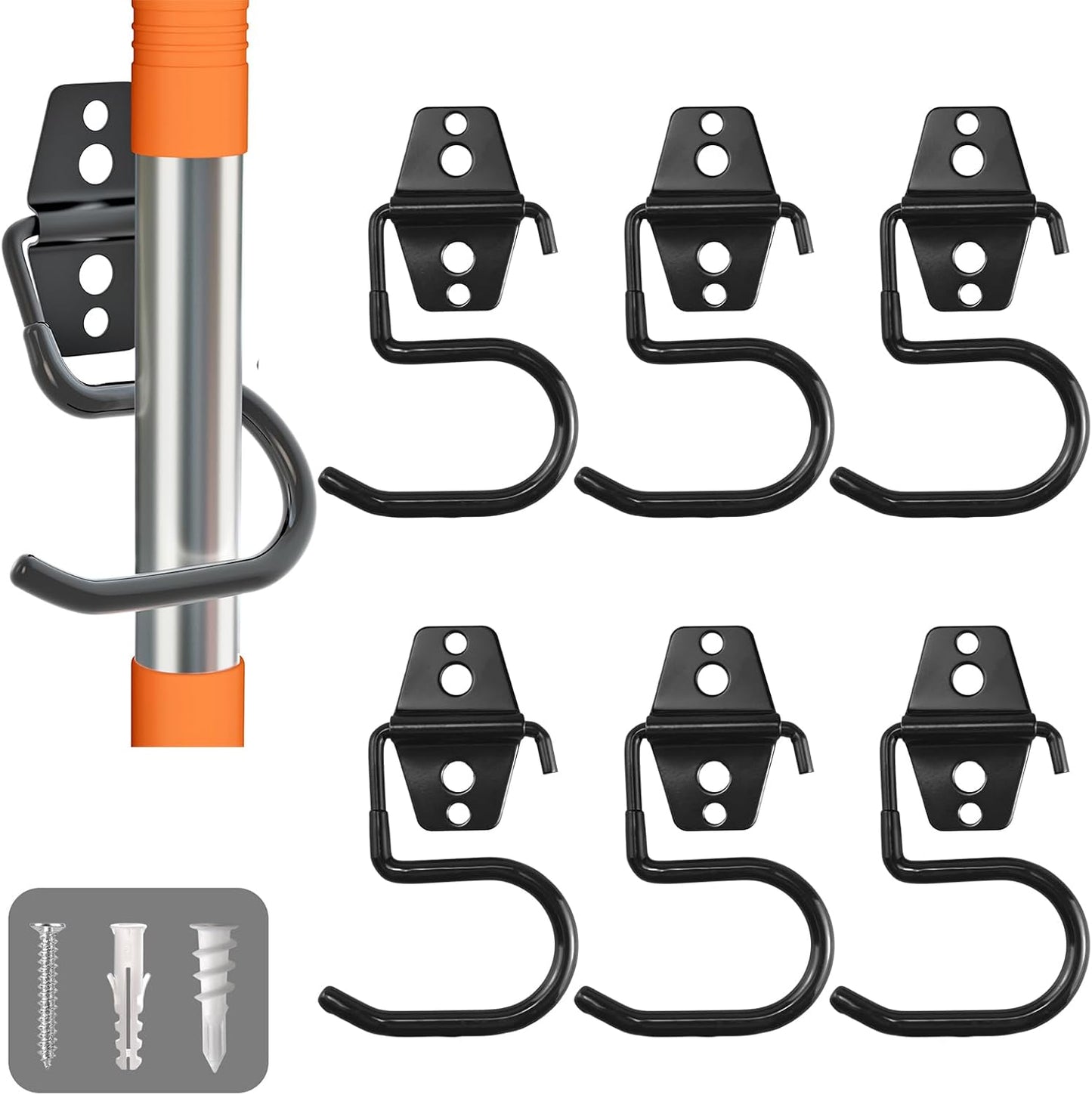 LIGHT DUST Broom Holder Wall Mount - 12 Pack Tool Hangers Garage Wall Hanging Organizer - Heavy Duty Metal Large S Hooks for Mop Shovel Rake Shed Garden Lawn Yard Handle Tools Organization (Black)