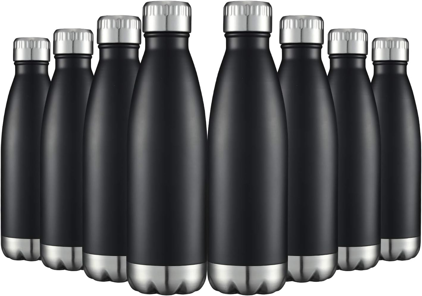 HASLE OUTFITTERS 17oz Stainless Steel Water Bottles Bulk, Vacuum Insulated Double Walled Reusable Metal Sports Water Bottles Keep Drinks Hot and Cold, Black, 8Packs