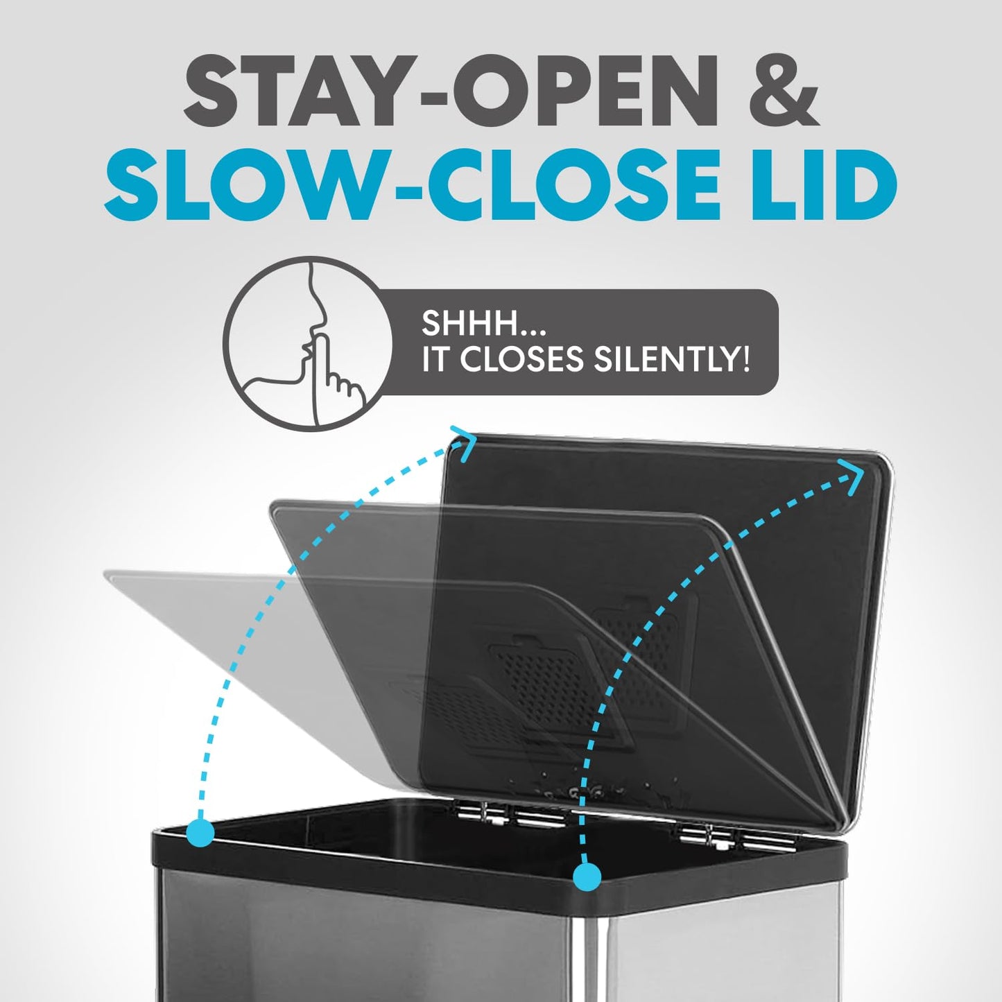 SIMPLI-MAGIC 50 Liter / 13.2 Gallon Soft-Close, Smudge Resistant Trash Can with Foot Pedal and Built in Filter- Stainless Steel, Sleek Finish