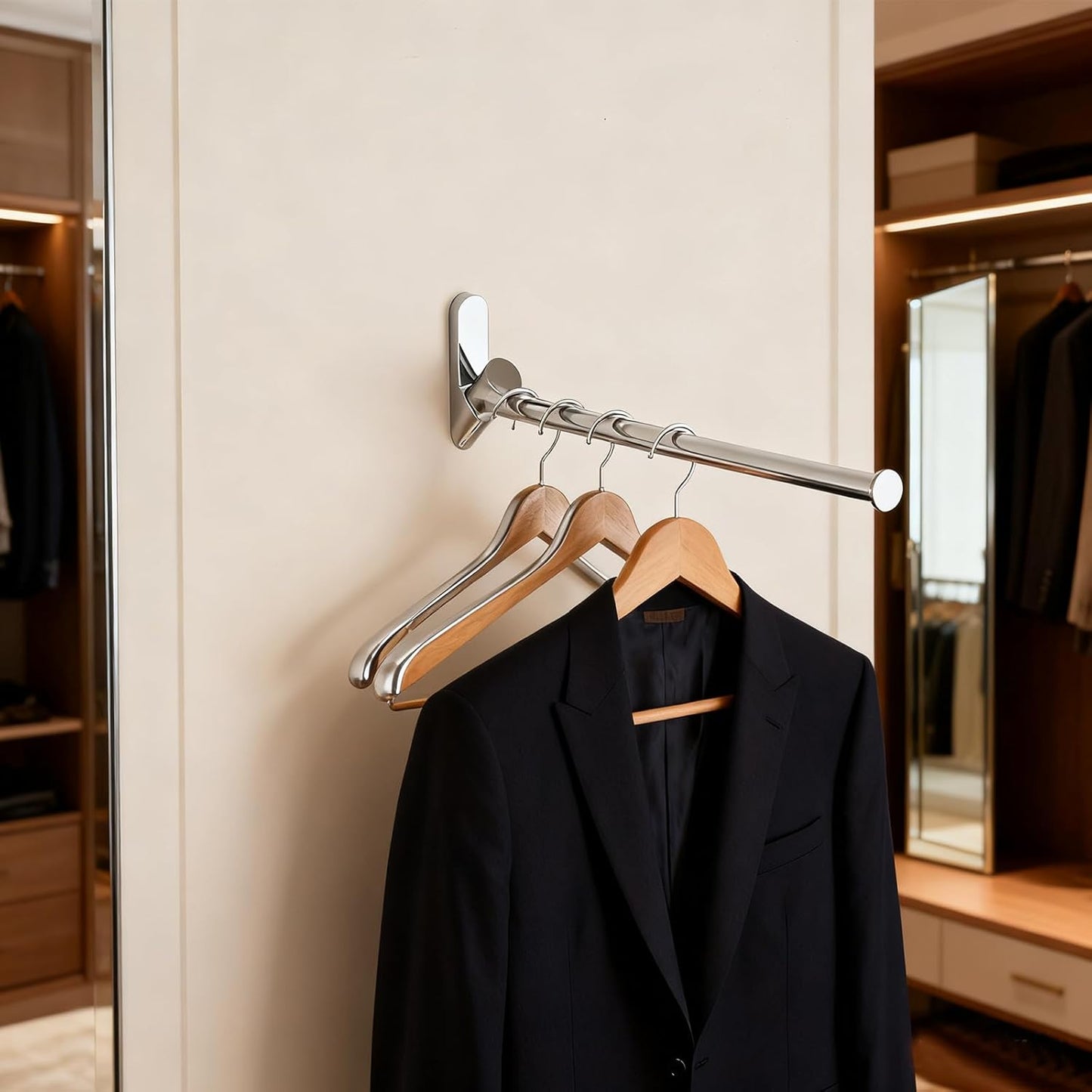 Wall Mounted Drying Rack, NEWRAIN Stainless Steel Folding Laundry Hanging Rack, Chrome Swivel Space Saving Clothes Hanger Rack for Bedroom Bathroom Laundry