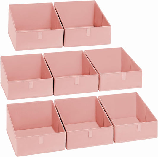 DIMJ Closet Storage Bins 8 Pack - Fabric Trapezoid Closet Organizer Bin, Foldable Storage Baskets for Shelves, Closet Shelf Organizer, Clothing Storage Box for Toys, Books, Towel, Clothes, Pink