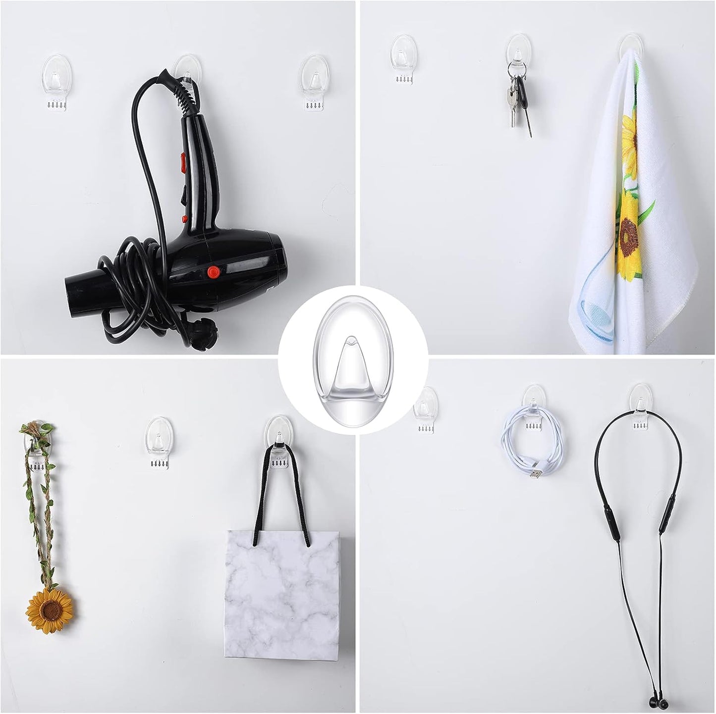 Blulu 12 Pcs Clear Adhesive Hooks for Hanging Wall Hooks Heavy Duty 22 lb Max No Damage Waterproof Transparent Hook with 15 Pcs Self-Adhesive Tapes for Home Bathroom Kitchen Office Wall