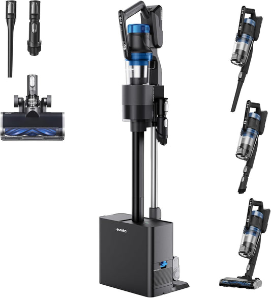 Eureka Stylus Elite NEC490BL Cordless Stick Vacuum, 350W Powerful Suction, Self-Emptying Station, 60-Min Runtime, Anti-Tangle Brushroll, 5-Layer HEPA Filtration, Ideal for Pet Hair&All Floor Types