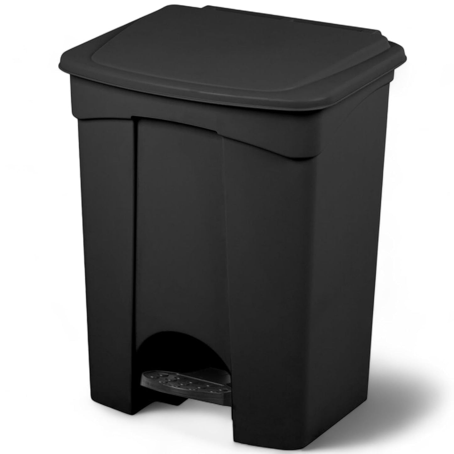 PRO&Family Step-On Trash Can with Lid, Plastic Waste Bin, Foot Pedal Operation (Black, 18 Gallon)