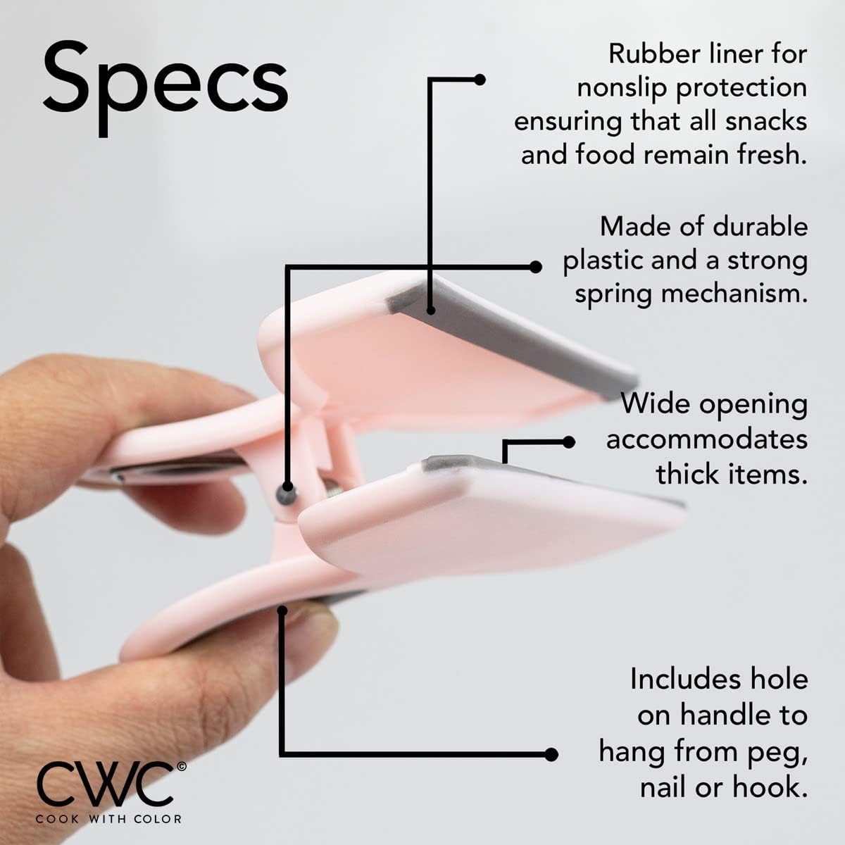 COOK WITH COLOR Bag Clips - Heavy Duty Chip Clip and Refrigerator Magnet Clips for Food Storage with Air Tight Seal Grip, Pink, Pack of 4 Large Clips