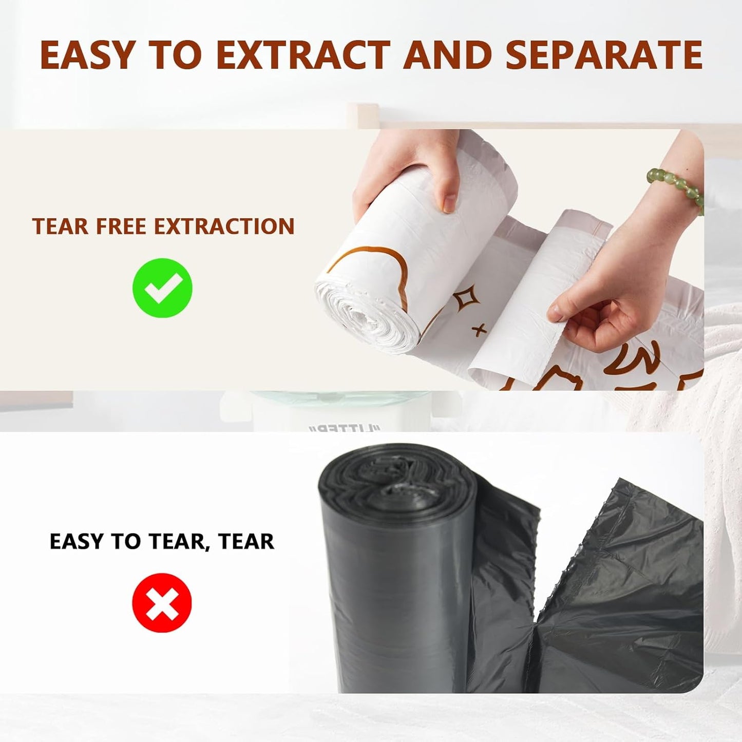 13 Gallon Trash Bags with Cute Rabbit Printed & Drawstring, Tear-Resistant Tall Kitchen Garbage Bags, Heavy-Duty Large Trash Can Liners for Home/Office, 50 Counts