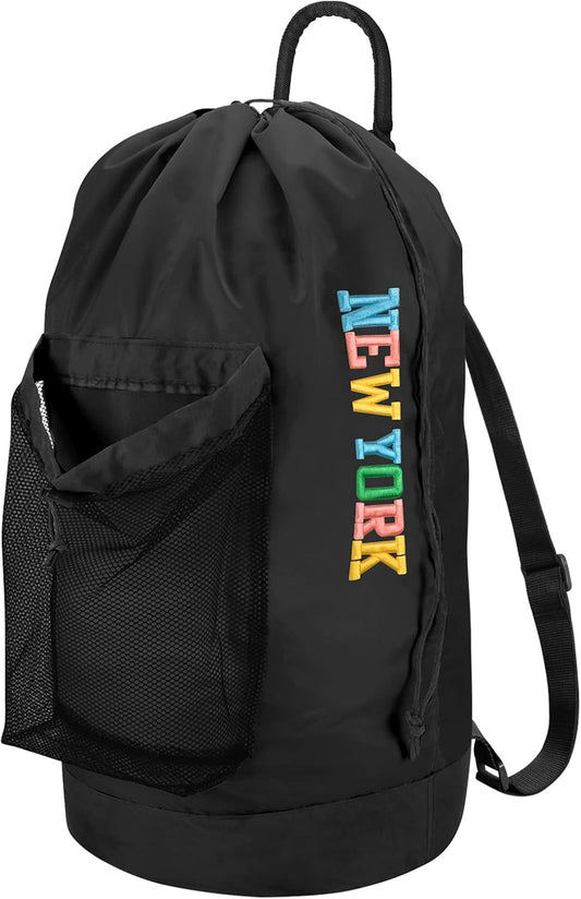 Dalykate Backpack Laundry Bag, Laundry Backpack with Shoulder Straps and Mesh Pocket Nylon Clothes Hamper Bag with Drawstring Closure