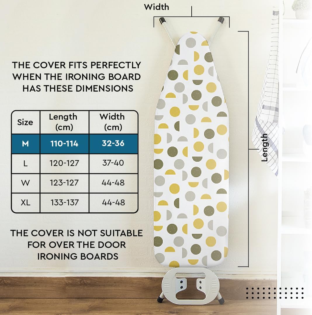 Encasa XO Ironing Board Cover and Pad 42"x14" - Thick 3mm Felt Padding, Drawstring Tightening & Lock, Easy Fit, Scorch & Stain Resistant, Fits Medium Ironing Board - White Tiles