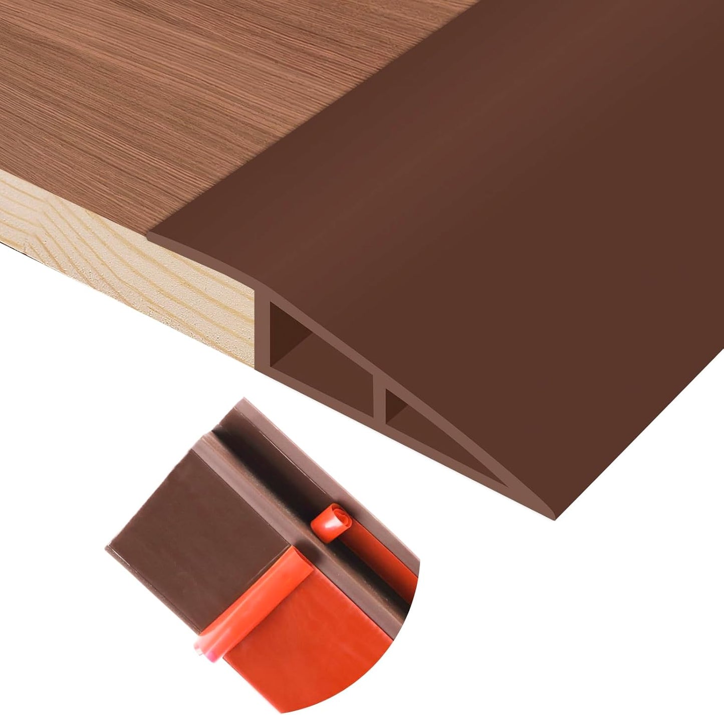 Floor Transition Strip Self Adhesive Vinyl Door Threshold for Doorways Carpet Edging Trim Overlap Edge Reducer for Laminate Floor, Carpet, Tile (Brown, 1/5" to 2/5", 6.6Ft)