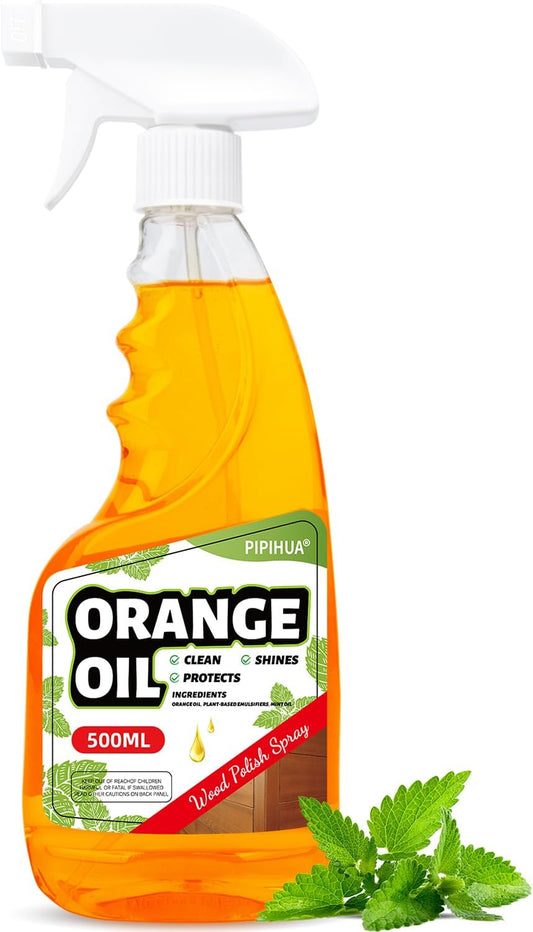 PIPIHUA Wood Oil Polish Spray, Shines & Protects, Wood Furniture Cleaner and Polish for Cabinets Tables Floors Mint Scent 16.9 oz