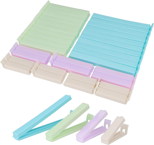 34 Packs Plastic Chip Clips for Food Storage - Resealable Sealing Clips in 4 Sizes (2.4"/3.2"/4.3"/5.5") - Light Colors