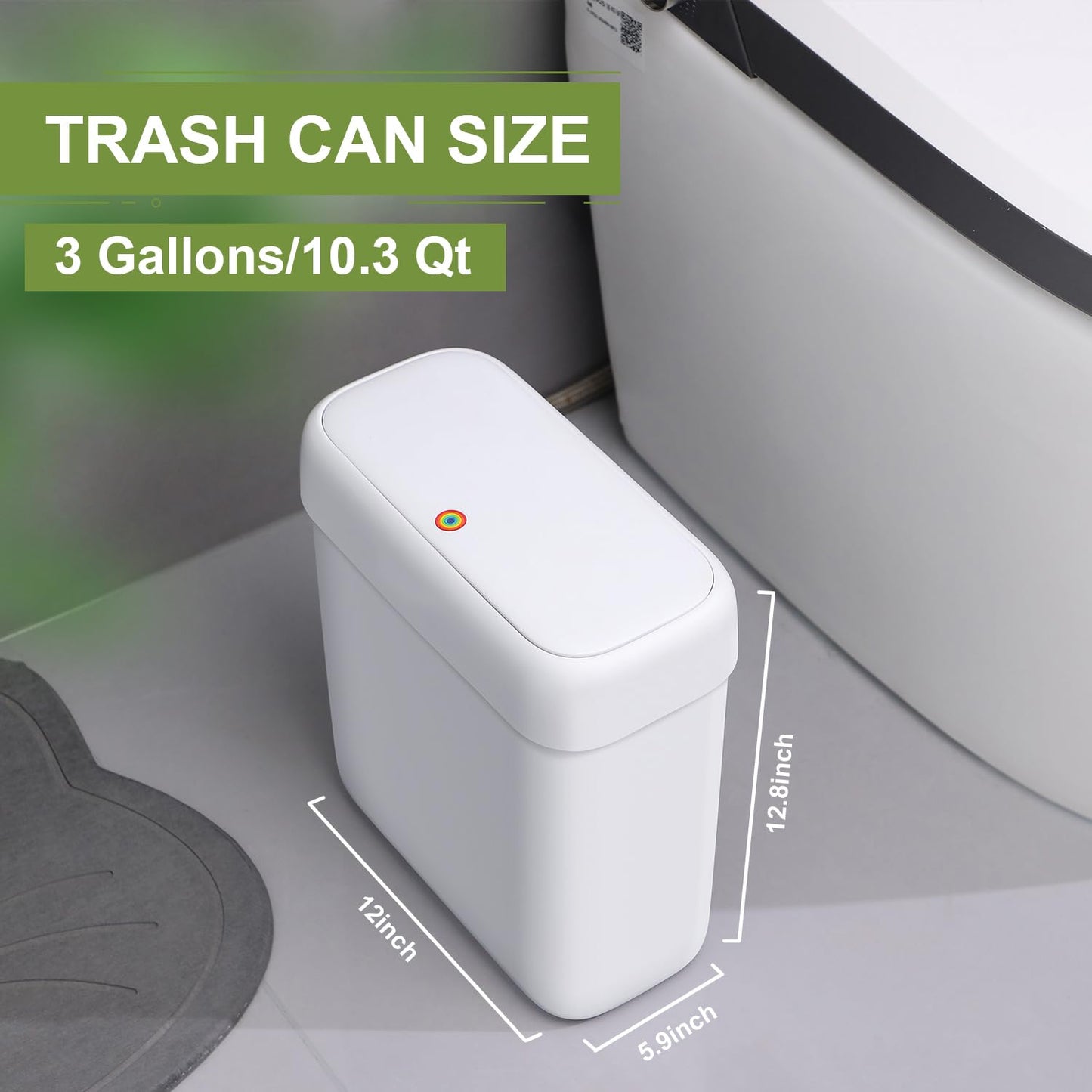 funest Trash Can with Lid, 3 Gallons/10.3 Qt Garbage Can with Press Top, Small Trash Can Dog Proof, Plastic Trash Bin, Waste Basket for Rv Bathroom Kitchen Bedroom Office White