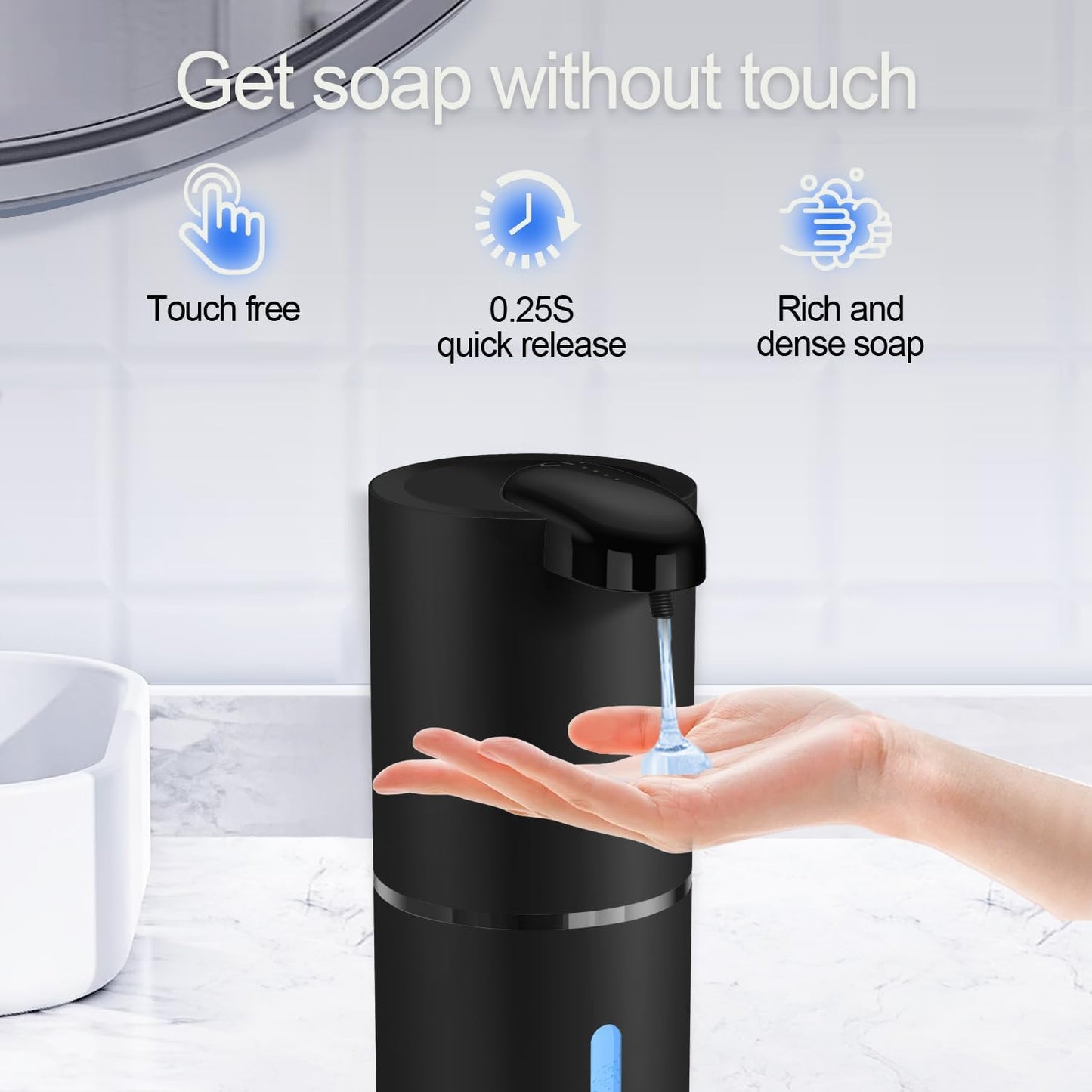 Automatic Liquid Soap Dispenser Bathroom Kitchen Dish Liquid Body Shampoo Shower Gel Hand Free Liquid Wall Mount Touchless Soap Dispenser 380ml Rechargeable Auto Liquid Dispenser for Kitchen Bathroom