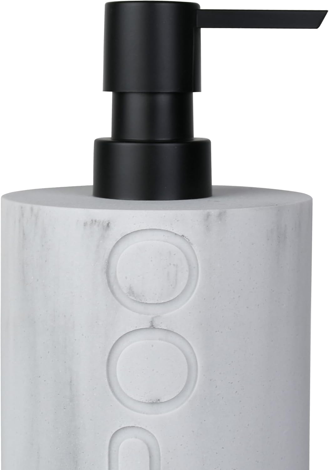 Matte White Shampoo Dispenser Modern Refillable Pump Bottle with Embossed Text, Durable Resin Construction for Bathroom and Kitchen