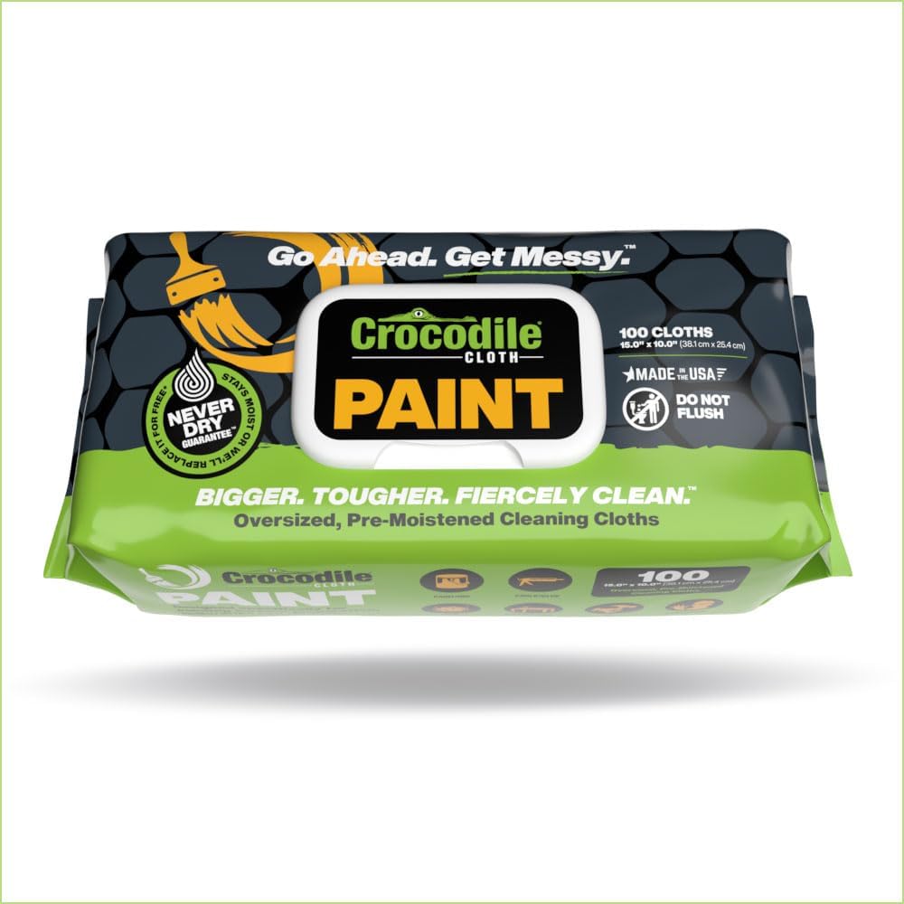 Crocodile Cloth Paint Cleaning Wipes, 600 Count (6 Packs of 100) – Extra-Large 15” x 10” Heavy-Duty Wipes for Paint Prep & Cleanup, Adhesive & Caulk Removal – Painters, Contractors & DIY