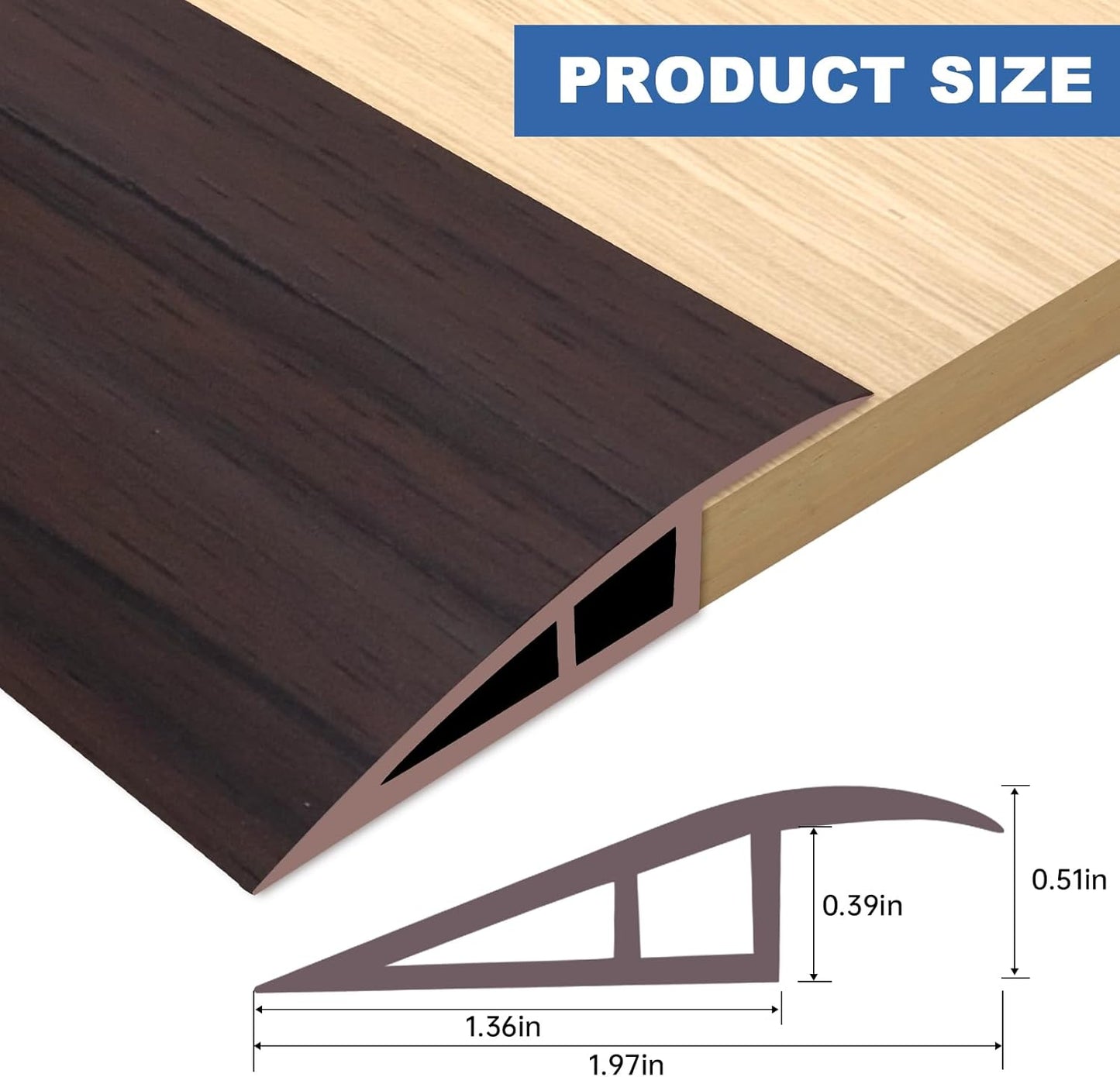 Vinyl Door Threshold Flooring Transition Strip Self Adhesive Carpet Edging Strip for Laminate Doorway Edge Threshold from 1/5" to 2/5" (Brown Wood Grain, 6.6 Ft)
