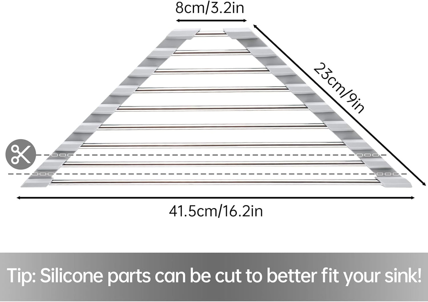 Tomorotec Triangle Roll-Up Dish Drying Rack for Sink Corner Small Foldable Stainless Steel Over The Sink Multipurpose Kitchen Drainer Caddy Organizer Storage Space Saver Shelf Holder (Gray)