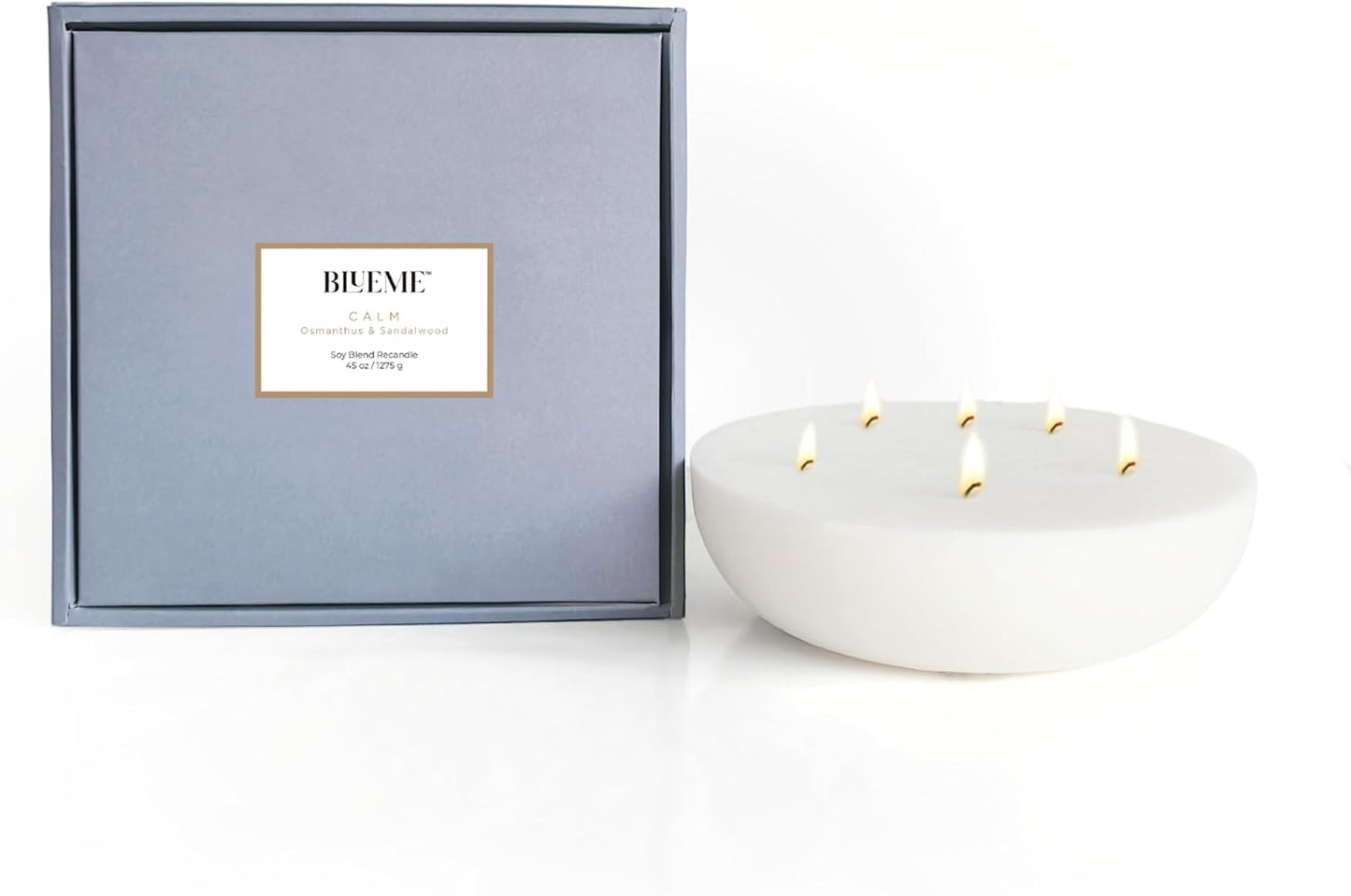 New BLUEME Wellness Candle Wax Refill, Contains Essential Oil, Sustainable, Hand Finished, Hand Poured, Premium, Luxury Ceramic, Natural Cotton Wick (45oz, Osmanthus & Sandalwood)