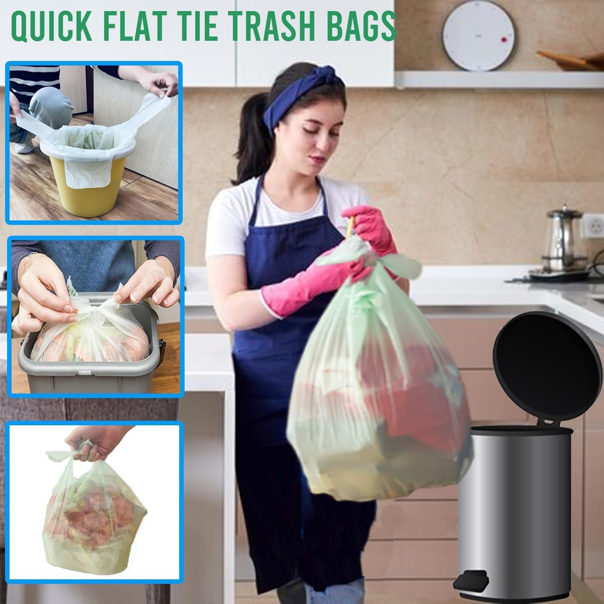 4-6 Gallon Flap Tie Compostable Trash Bags, 304 Count, Compost Bags Kitchen Trash Bags, Sturdy Biodegradable Garbage Bags Food Scrap Waste Bags, ASTM D6400, US BPI Certified